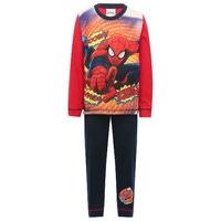 Marvel boys Spiderman character print long sleeve top and navy pull on trousers pyjama set - Multicolour