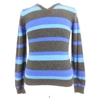 Marks & Spencer Boys Size Small Blue And Grey Striped Cashmere Jumper