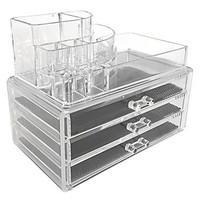 Makeup Storage Acrylic Transparent 241522 Cosmetic organizer Jewelry Cosmetic Storage Display Boxes Two Pieces Set(3 Drawer Lipstick Brush Holder)