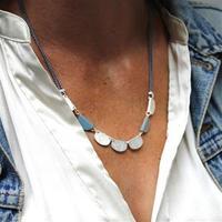 Matt Silver Cord Necklace, Blue/Grey