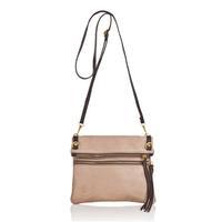 Matilde Costa Leather Cipresso Shoulder Bag, Beige/Dark Brown