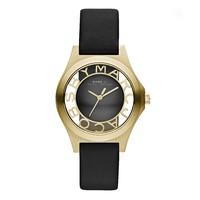 marc jacobs henry skeleton ladies black leather strap watch