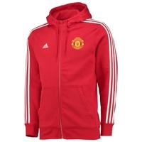 Manchester United 3 Stripe Hooded Zip Top Red