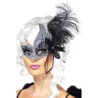 Masquerade Dark Angel Eyemask with Tie Sides and Feathers