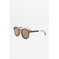 matte tortoise metal inlay round sunglasses brown