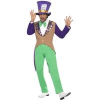 Mad Hatter Costume, Adult, Green & Brown, With Trousers, Jacket, Bow Tie And Hat