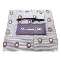 Massimo Dutti Silk Tie Blue With Brown/Blue Square Detail