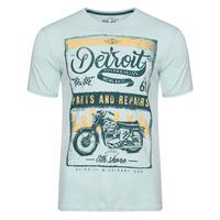 Marty Detroit Motorbike Print T-Shirt in Pastel Turquoise  South Shore