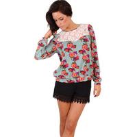 Madam Rage Mint Floral Crew Neck Jumper