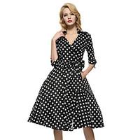 Maggie Tang Women\'s 50s VTG Retro Rockabilly Hepburn Pinup Swing Wrap Dress Parka 560