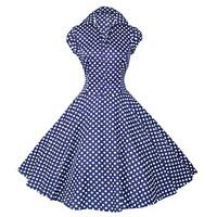 Maggie Tang Women\'s White/Black/Blue 50s Vintage Polka Dots Swing Midi Dress