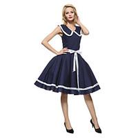 Maggie Tang Women\'s 50s Vintage Nautical Sailor Rockabilly Hepburn Pinup Business Swing Dress 526