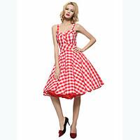 Maggie Tang Women\'s 50s VTG Retro Check Rockabilly Hepburn Pinup Business Swing Dress 537