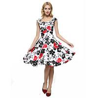 Maggie Tang Women\'s 50s VTG Retro Floral Rockabilly Hepburn Pinup Business Swing Dress 567