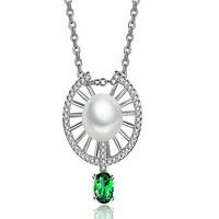 may polly stylish elegant micro drill pearl pendant long zircon neckla ...