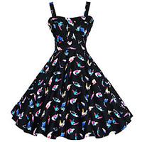 Maggie Tang Women\'s 50s Vintage Bird Rockabilly Hepburn Pinup Business Swing Dress 537