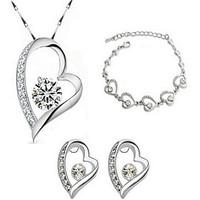 May Polly Romantic heart-shaped Necklace Earrings Crystal Bracelet Set