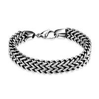 Maya Fashion Generous Flat Wave Style Men Stainless Steel Chain Link Bracelets(Black)(1Pcs)