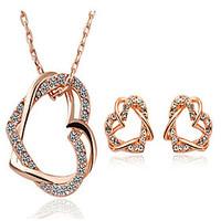 May Polly Are full of diamond Double Heart Necklace Earrings Set