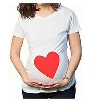 Maternity Casual/Daily Simple Summer Fall T-shirt, Solid Round Neck Short Sleeve White Cotton Medium