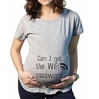 Maternity Casual/Daily Simple T-shirt, Print Round Neck Short Sleeve Gray Cotton