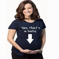 Maternity Casual/Daily Simple Summer T-shirt, Print Round Neck Short Sleeve Black Cotton Medium
