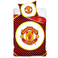 Manchester United FC Black Checked Single Cotton Duvet Cover and Pillowcase Set