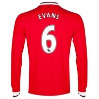 Manchester United Home Shirt 2014/15 - Long Sleeve - Kids with Evans 6, Red