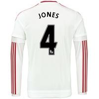 Manchester United Away Shirt 2015/16 - Long Sleeve White with Jones 4, White