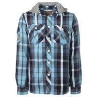 Mason hooded long sleeved checked shirt in blue - Tokyo Laundry