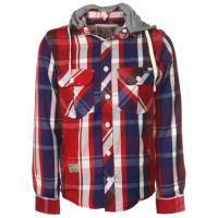 Mason hooded long sleeved checked shirt in red - Tokyo Laundry