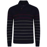 Martin Striped Cowl Neck Jumper in Navy - Kensington