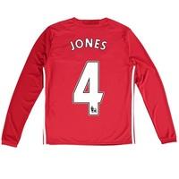 Manchester United Home Shirt 2016-17 - Kids - Long Sleeve with Jones 4, Red