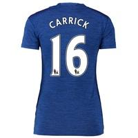 Manchester United Away Shirt 2016-17 - Womens with Carrick 16 printing, Blue