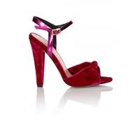 magenta velvet knot toe ankle strap peep toe heel