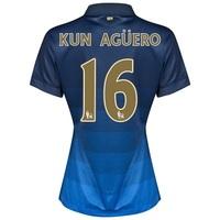 Manchester City Away Shirt 2014/15 - Womens with Kun Agüero 16 printi, Black