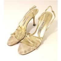 Manolo Blahnik Size EU 39.5 (UK 6.5) Metallic Gold Strappy Peep Toe Slingback Shoes