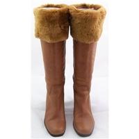 maud frizon size 6540 brown knee high boots with faux fur trim