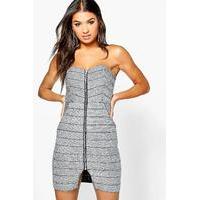 marie metallic zip bodycon dress silver