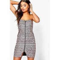 marie metallic zip bodycon dress rose