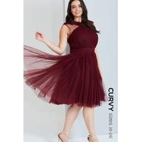 Maroon Lace And Mesh Prom Dress