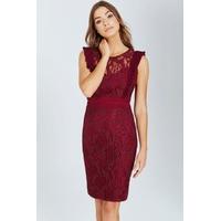 Maroon Lace Bodycon Dress With Ruffle