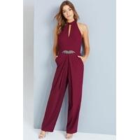 Maroon Embellished Jumpsuit With Keyhole