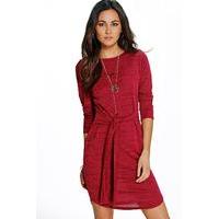 Marl Knit Tie Front Bodycon Dress - red