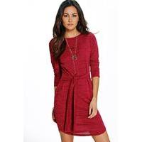 marl knit tie front bodycon dress red