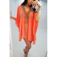 Marigold crystal beaded chiffon kaftan