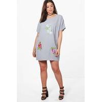 Macie Floral Embroidered Shift Dress - grey