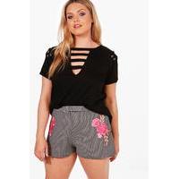 Maya Floral Applique Gingham Shorts - multi