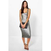 Maymie Metallic Choker Midi Dress - silver