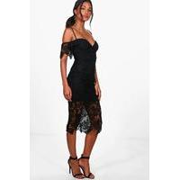Mallory Corded Lace Midi Dress - black